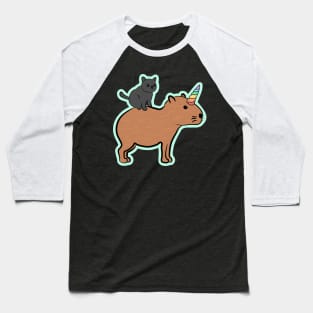 Cat Riding A Capybara Unicorn Baseball T-Shirt